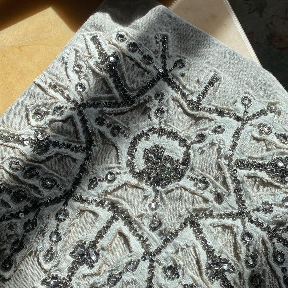 Pottery Barn Sparkle Beaded Snowflake Pillow Cover 18" Square Cotton Canvas - Picture 10 of 10